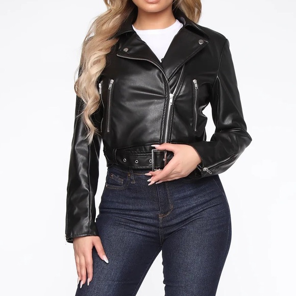Small Fashion Nova - In Control Moto Jacket - Black faux leather biker jacket - Picture 2 of 4